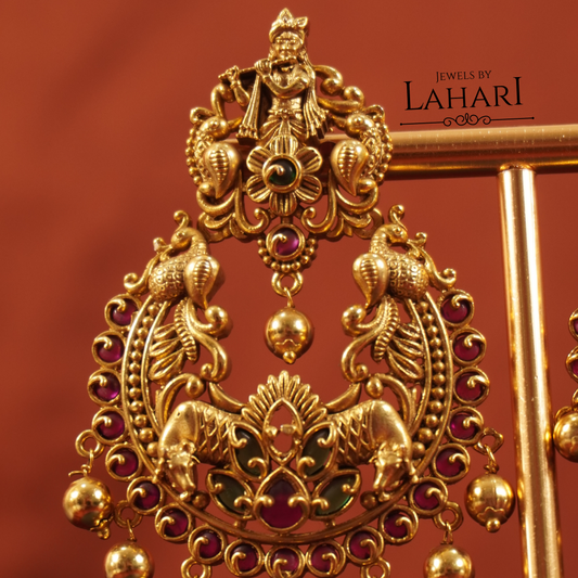 Antique Loard Krishna Kempu Earring
