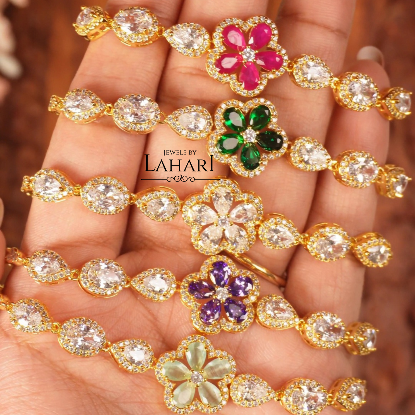 Floral Sparkle Stone Bracelets (Availabile in 5 colors)