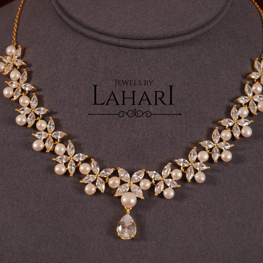 Pearl Bloom CZ Necklace Set