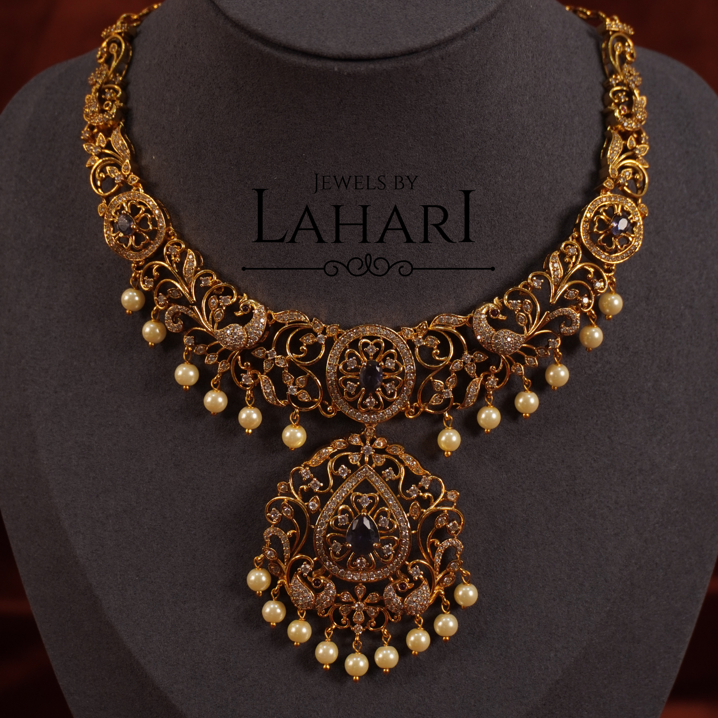 Regal Pearl Drop CZ Necklace Set