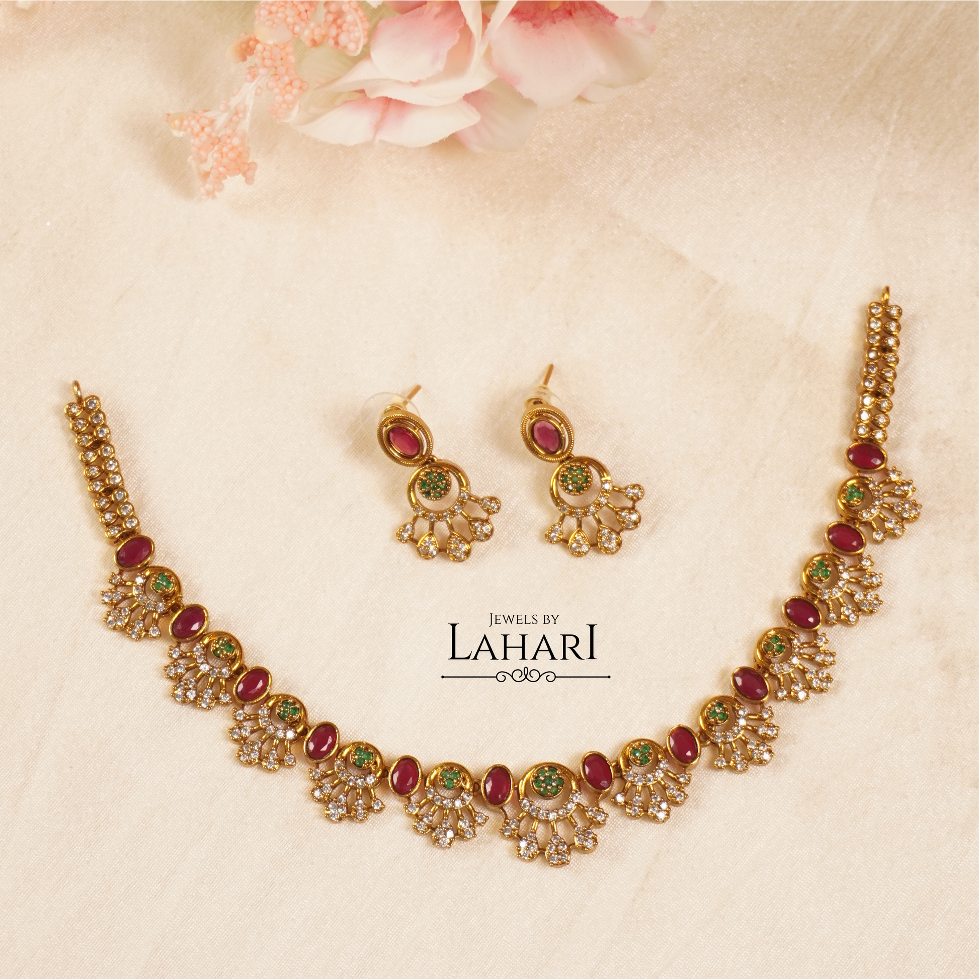 Rudrani Ruby AD Necklace Set - Main Image