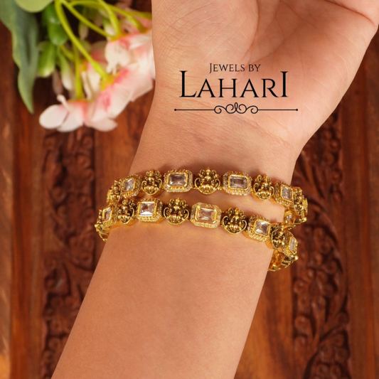 Antique Lakshmi White Stone Bangles