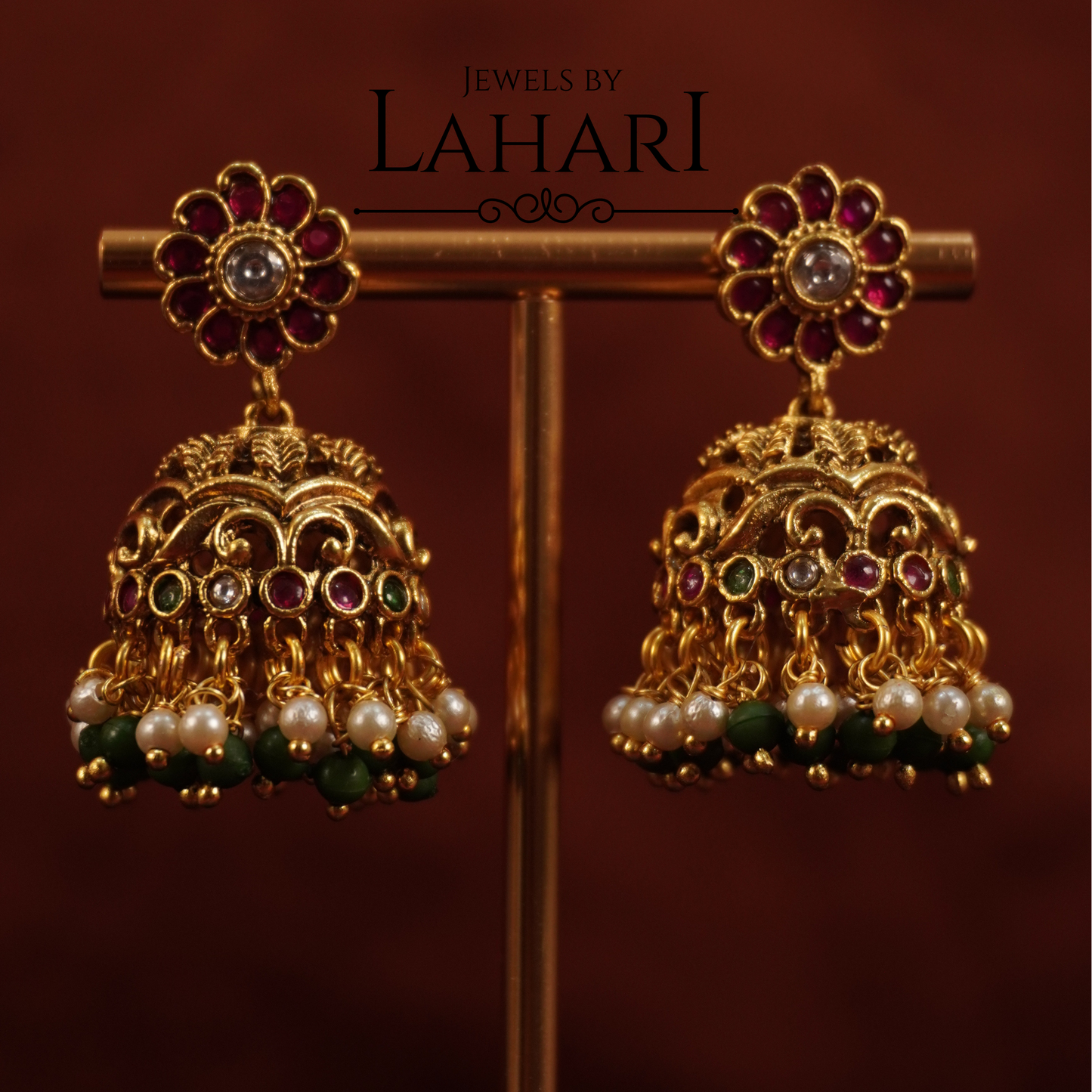 Lakshmi Temple Necklace with Floral Jhumkas