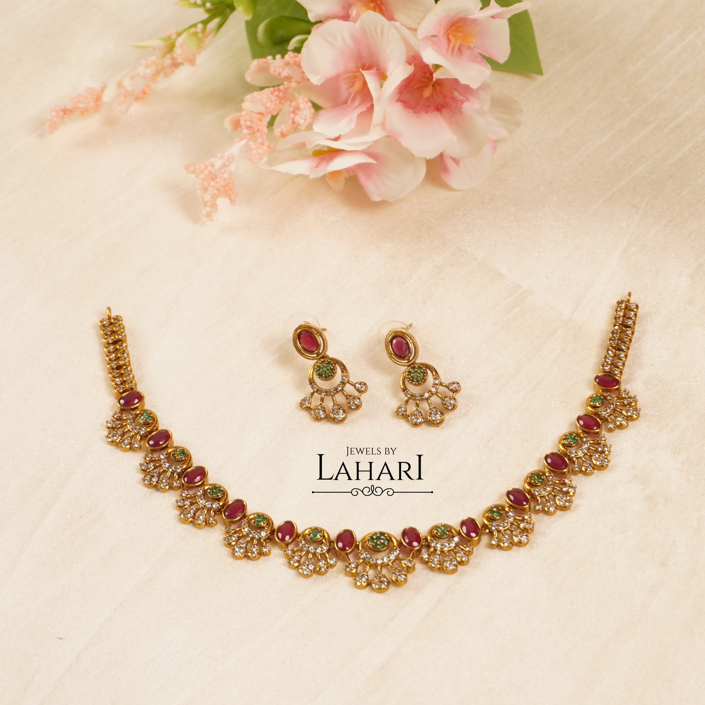 Rudrani Ruby AD Necklace Set