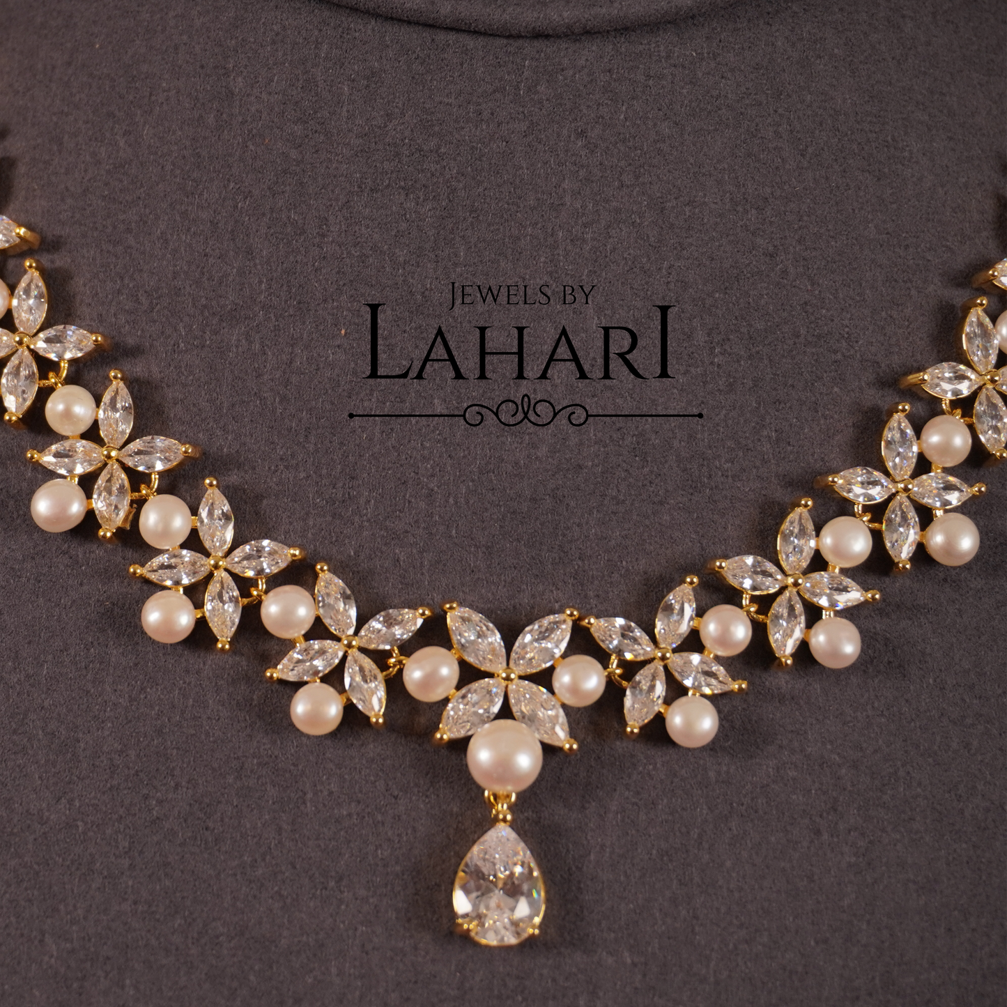 Pearl Bloom CZ Necklace Set