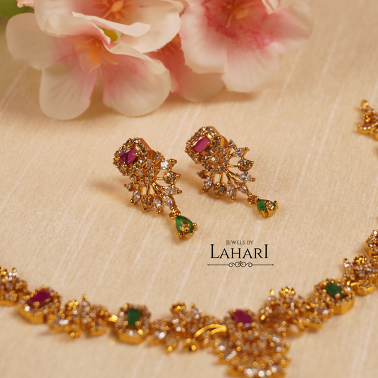 Emerald Ruby & Green Sparkle Necklace Set
