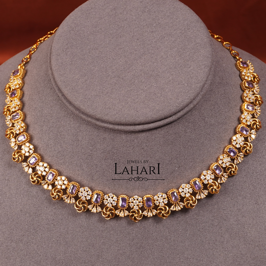 Simple AD/CZ Emerald Flower Necklace