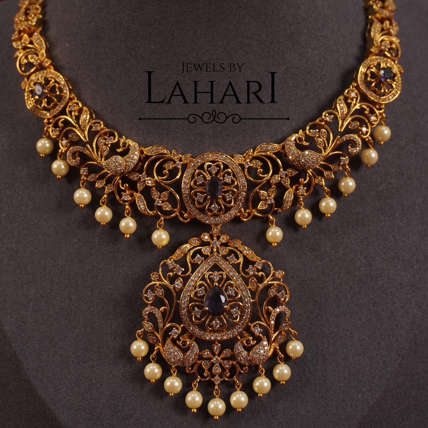 Regal Pearl Drop CZ Necklace Set