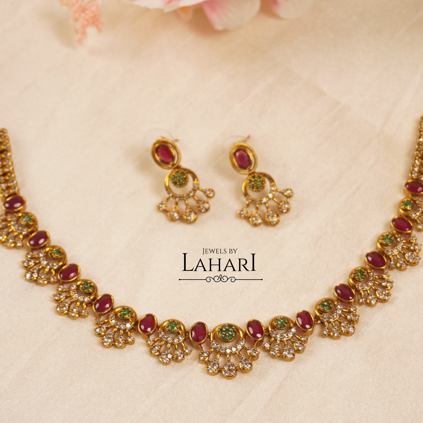 Rudrani Ruby AD Necklace Set