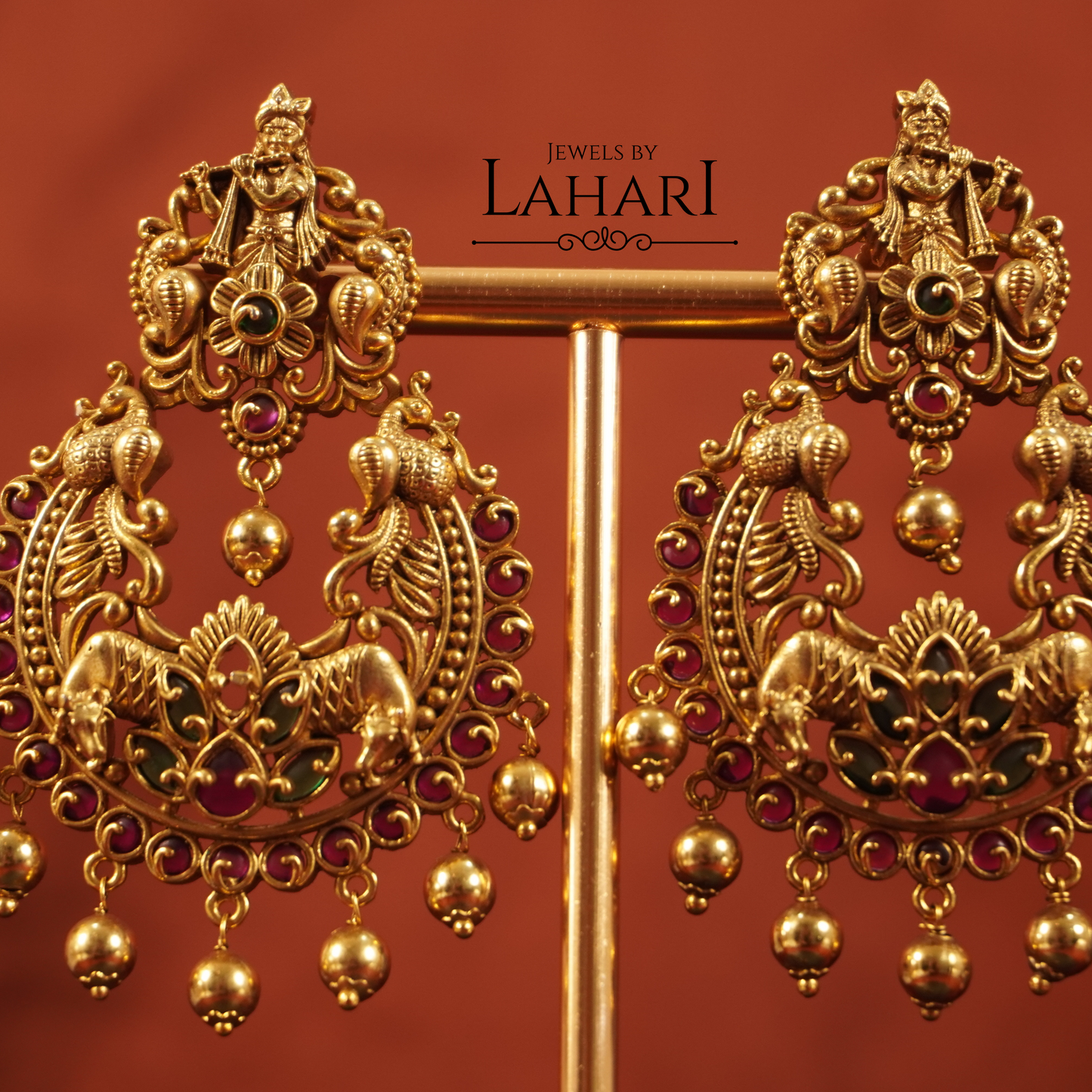 Antique Loard Krishna Kempu Earring