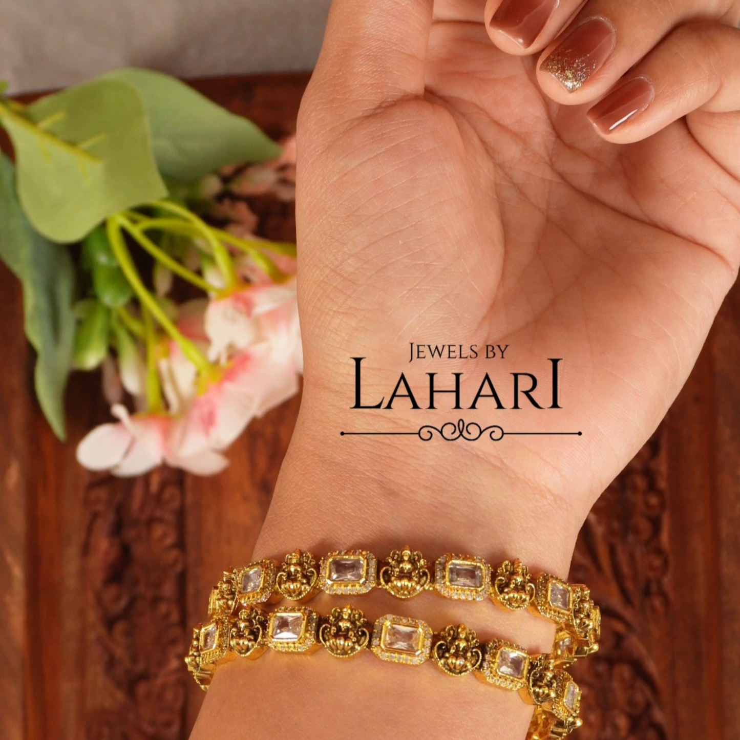 Antique Lakshmi White Stone Bangles