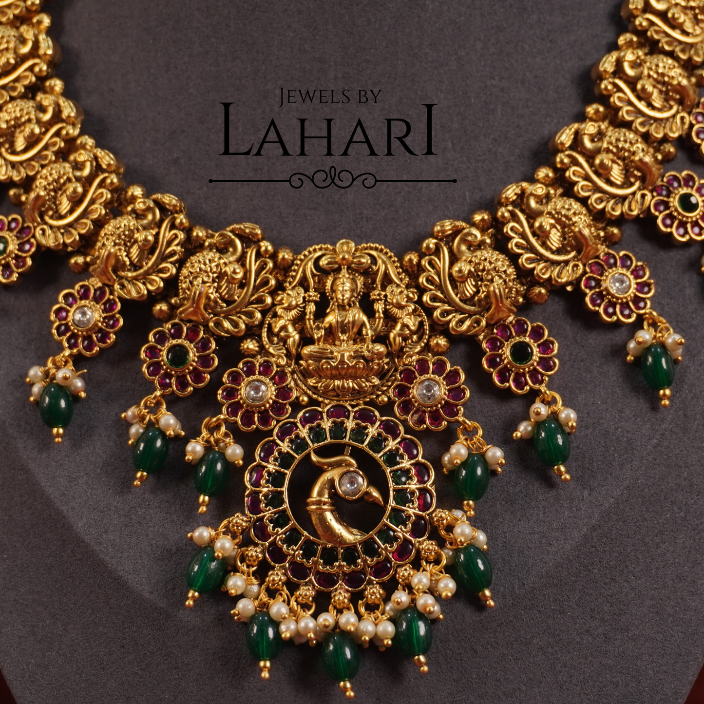 Lakshmi Temple Necklace with Floral Jhumkas