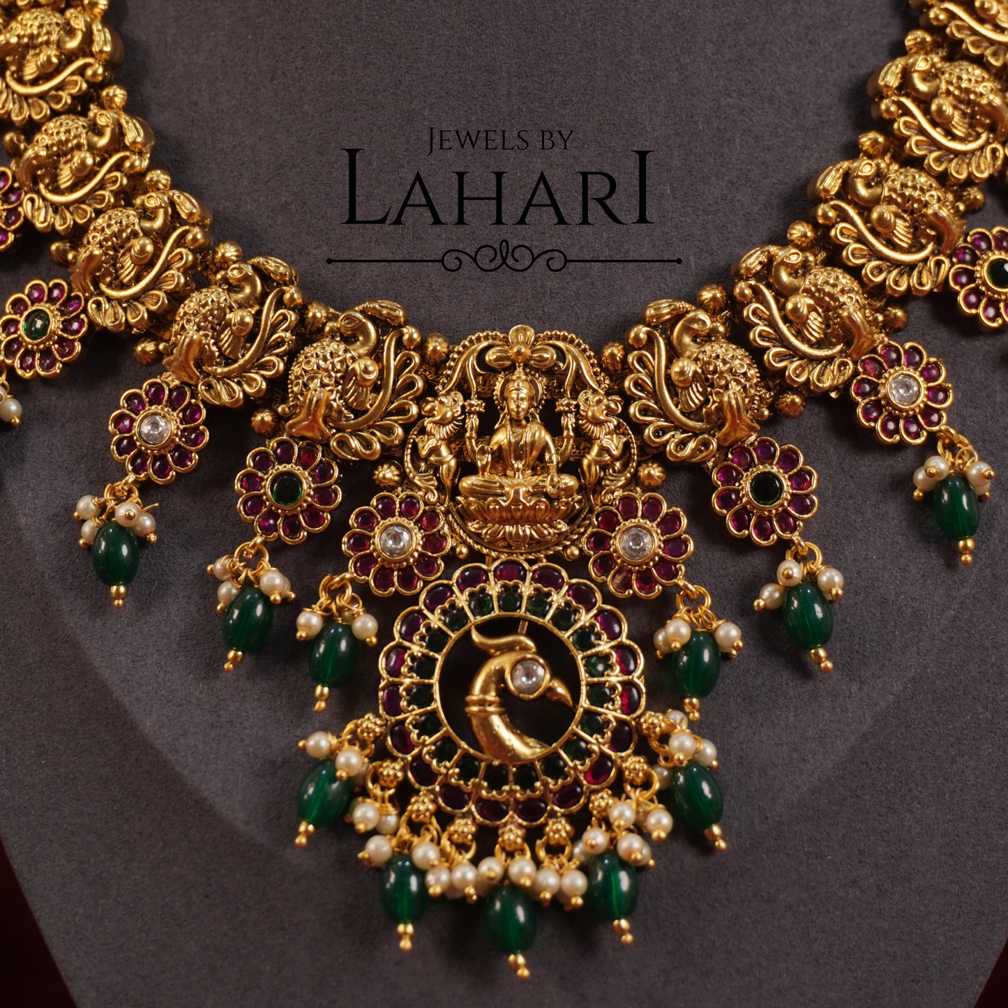 Lakshmi Temple Necklace with Floral Jhumkas
