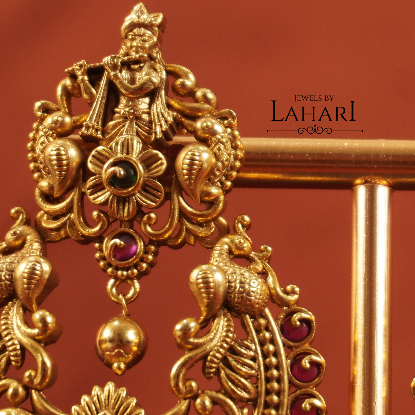 Antique Loard Krishna Kempu Earring
