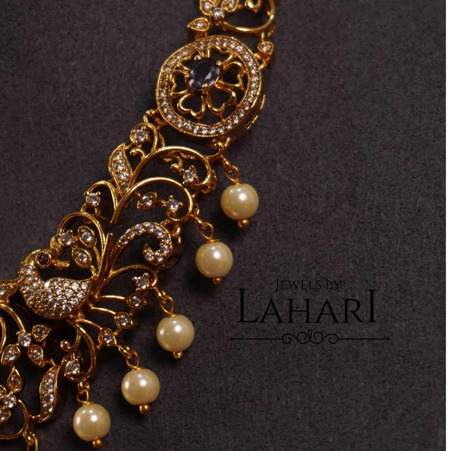 Regal Pearl Drop CZ Necklace Set