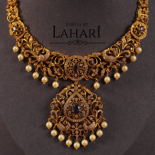 Regal Pearl Drop CZ Necklace Set