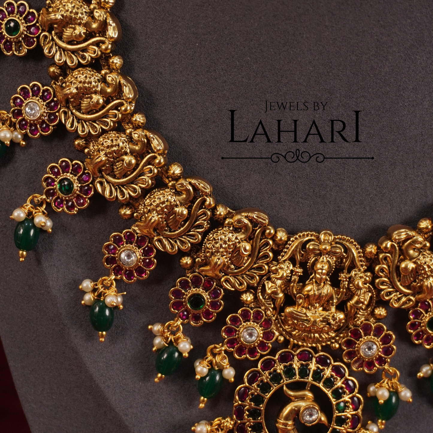Lakshmi Temple Necklace with Floral Jhumkas