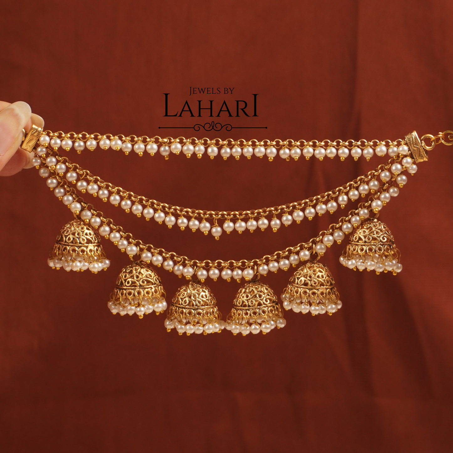 Beautiful Three Layer Pearl Jhumka Earchains