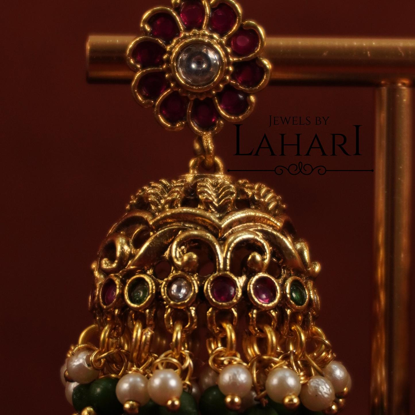 Lakshmi Temple Necklace with Floral Jhumkas