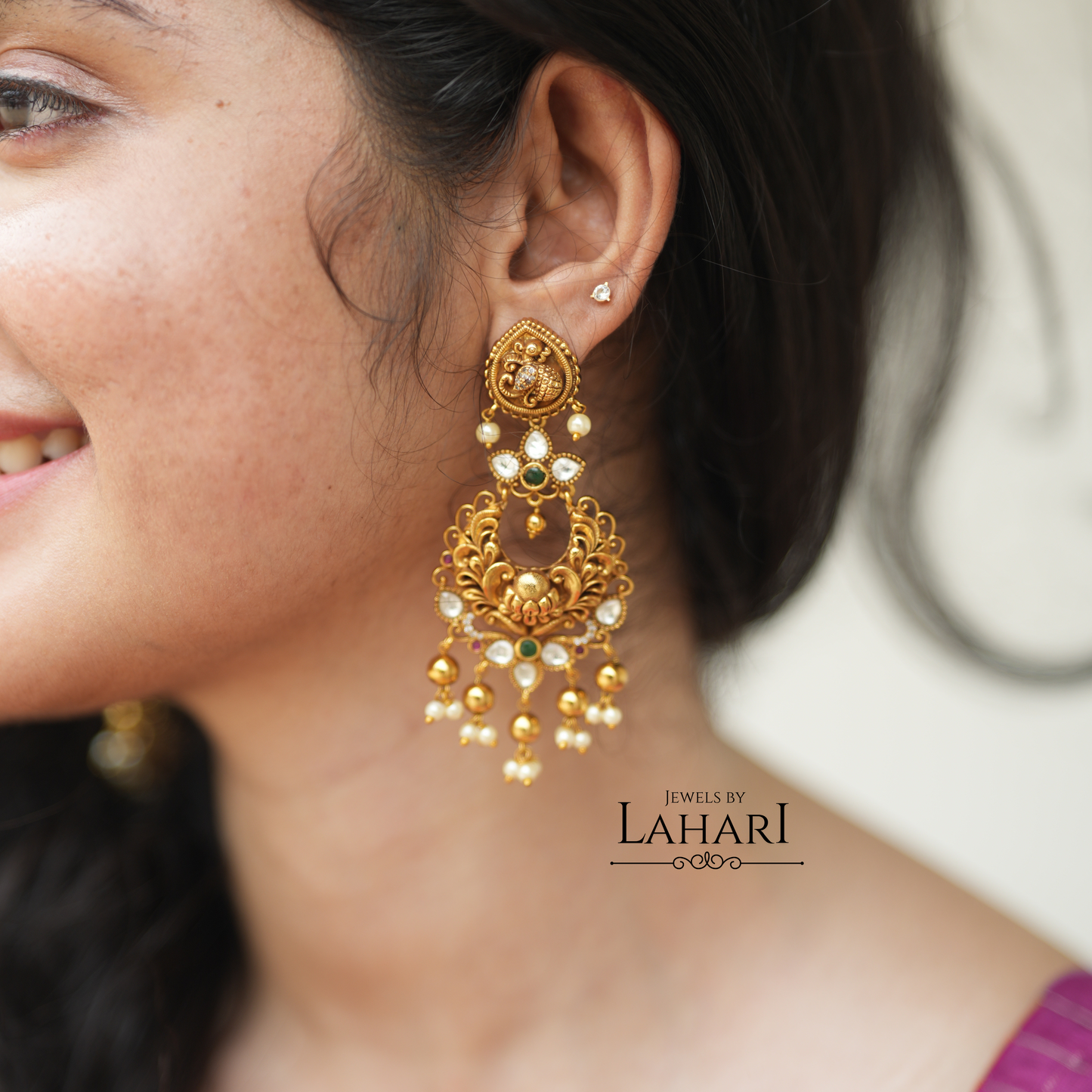 Chandbali Peacock Kundan Earrings